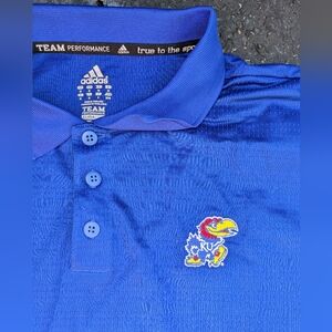 Blue Kansas University Button Up Polo With Embroidered Logo (Men's M)